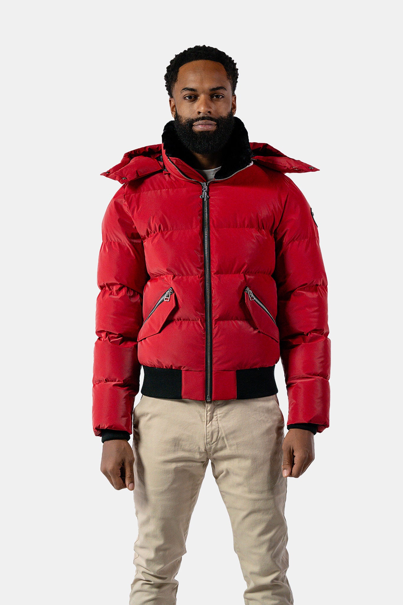 Winter Jacket Shiny Red Bomber Jacket Men's Padded Puffer Jacket