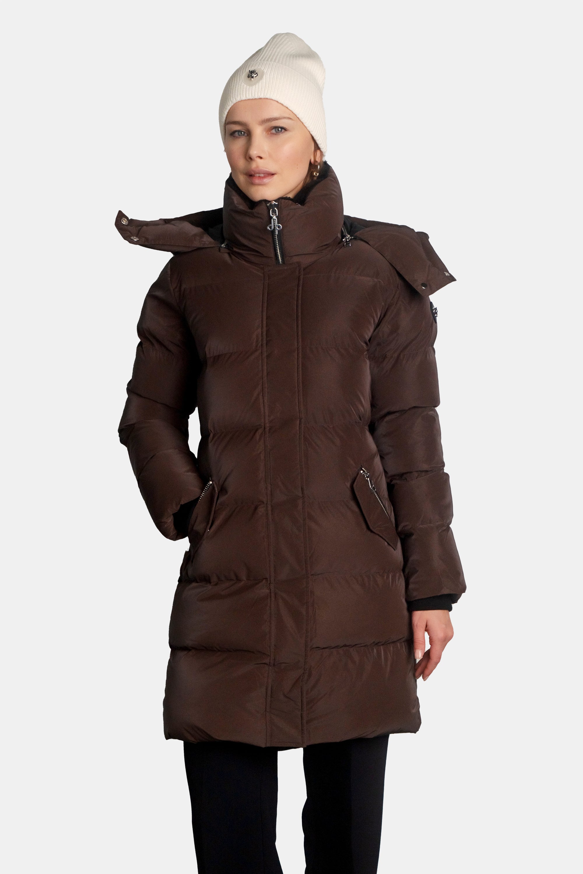 Women's Penguin Long Coat - Mocha Diamond