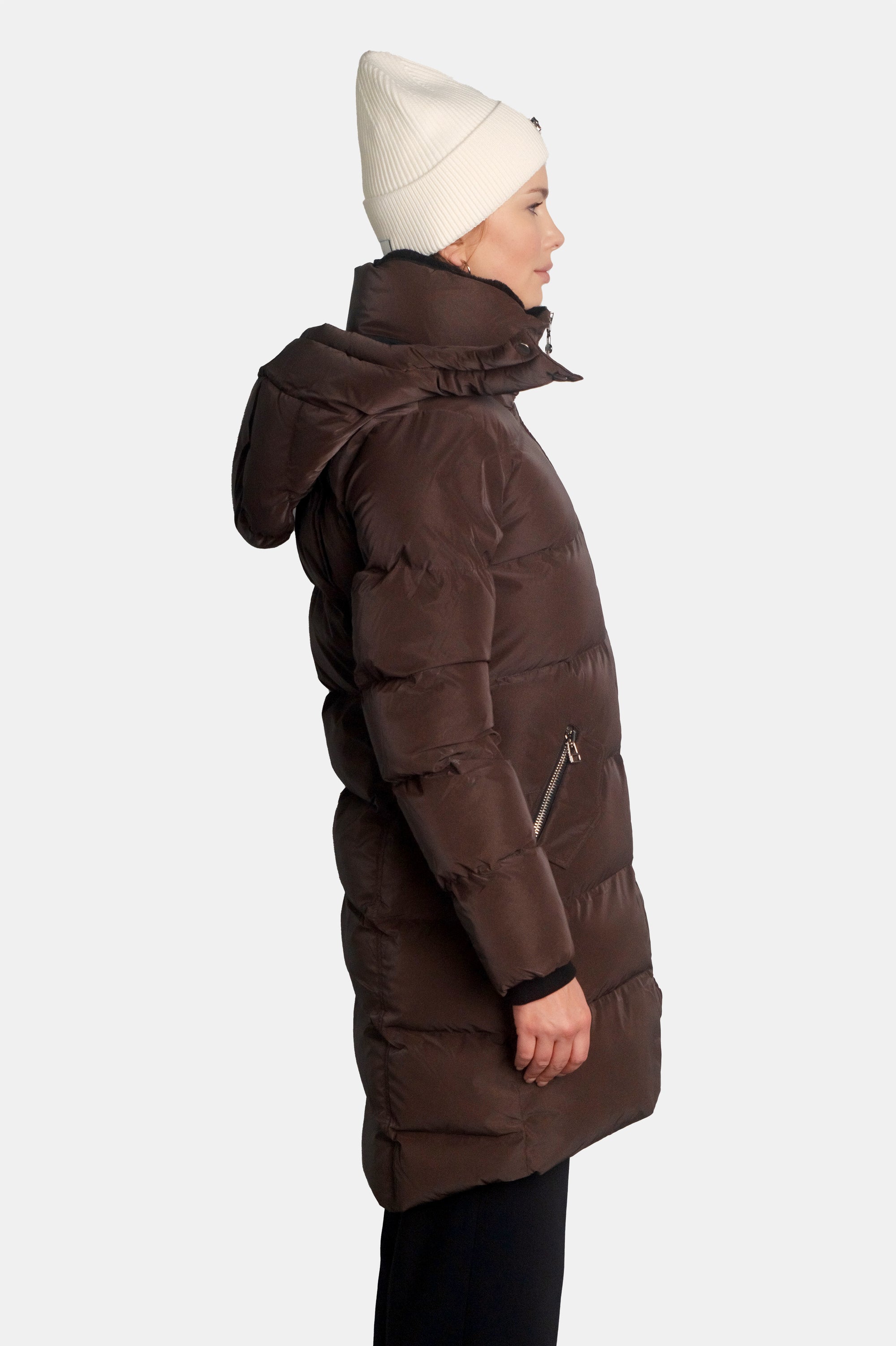 Women's Penguin Long Coat - Mocha Diamond