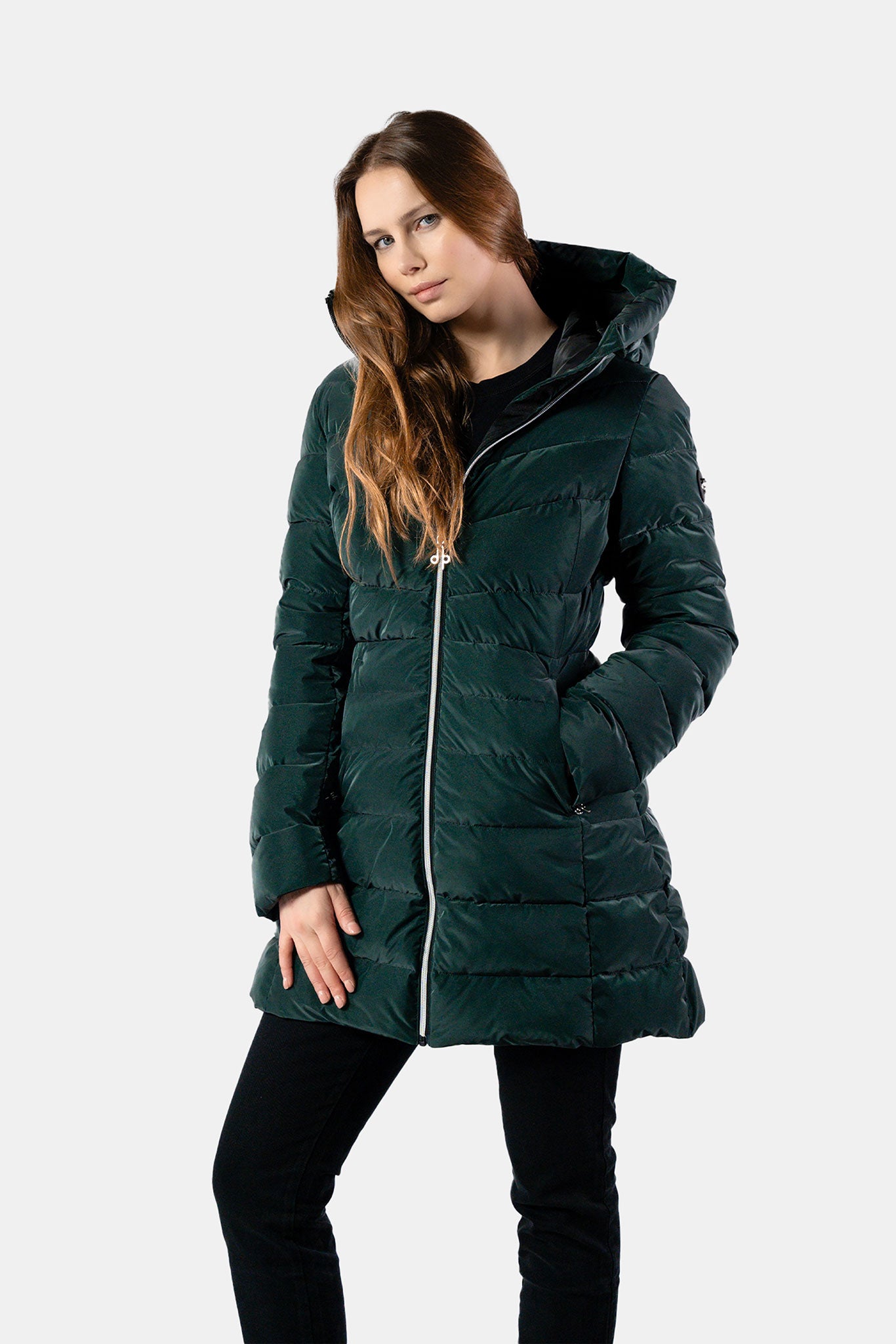 Women's Medium Weight Long Robin Coat - Green Diamond
