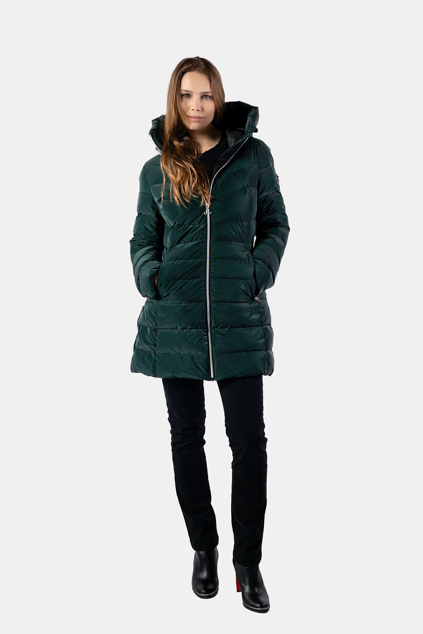 Women's Medium Weight Long Robin Coat - Green Diamond