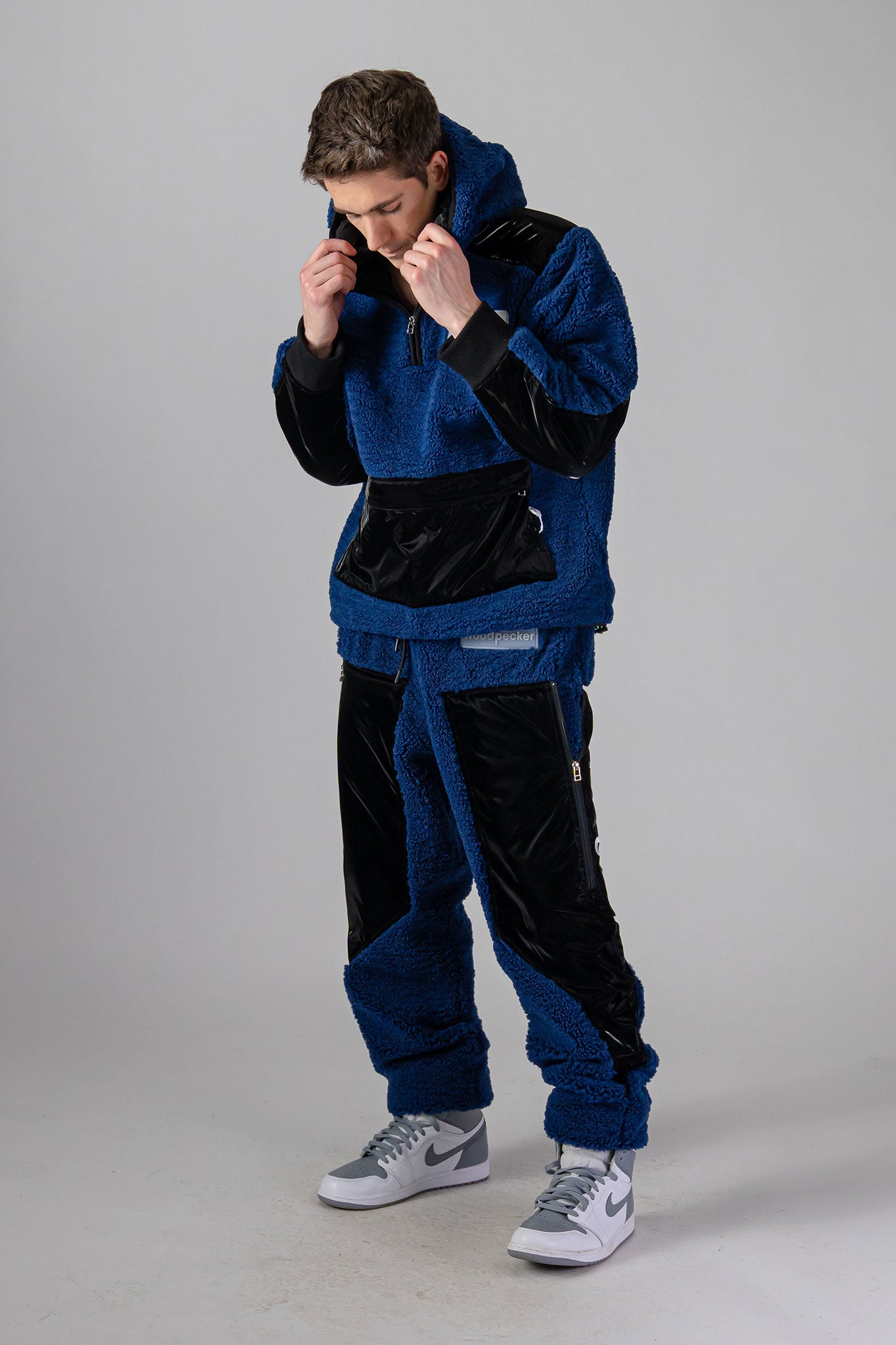 Woodpecker Unisex Fleece Hoodie. High-end Canadian designer winter fleece in "Navy" colour. Woodpecker fleece designed in Canada. Warm premium designer fleece for winter. Superior quality warm fleece hoodie. Moose Knuckles, Canada Goose, Mackage, Montcler, Will Poho, Willbird, Nic Bayley. Cozy for at-home wear.