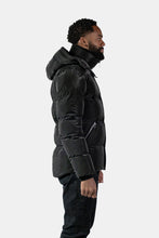 Load image into Gallery viewer, Woodpecker Men&#39;s Bumnester Bomber Winter coat. High-end Canadian designer winter coat for men in &quot;Black Diamond&quot; colour. Woodpecker cruelty-free winter coat designed in Canada. Men&#39;s heavy weight medium length premium designer jacket for winter. Superior quality warm winter coat for men. Moose Knuckles, Canada Goose, Mackage, Montcler, Will Poho, Willbird, Nic Bayley. Shiny parka. Stylish winter jacket. Designer winter coat.
