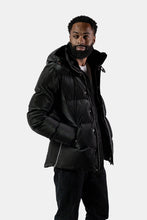 Load image into Gallery viewer, Woodpecker Men&#39;s Bumnester Bomber Winter coat. High-end Canadian designer winter coat for men in &quot;Black Diamond&quot; colour. Woodpecker cruelty-free winter coat designed in Canada. Men&#39;s heavy weight medium length premium designer jacket for winter. Superior quality warm winter coat for men. Moose Knuckles, Canada Goose, Mackage, Montcler, Will Poho, Willbird, Nic Bayley. Shiny parka. Stylish winter jacket. Designer winter coat.
