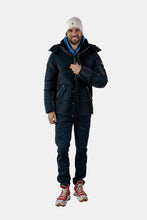 Load image into Gallery viewer, Woodpecker Men&#39;s Bumnester Bomber Winter coat. High-end Canadian designer winter coat for men in &quot;Blue Diamond&quot; colour. Woodpecker cruelty-free winter coat designed in Canada. Men&#39;s heavy weight medium length premium designer jacket for winter. Superior quality warm winter coat for men. Moose Knuckles, Canada Goose, Mackage, Montcler, Will Poho, Willbird, Nic Bayley. Shiny parka. Stylish winter jacket. Designer winter coat.
