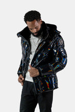 Load image into Gallery viewer, Woodpecker Men&#39;s Bumnester Bomber Winter coat. High-end Canadian designer winter coat for men in &quot;Oily Black&quot; colour. Woodpecker cruelty-free winter coat designed in Canada. Men&#39;s heavy weight medium length premium designer jacket for winter. Superior quality warm winter coat for men. Moose Knuckles, Canada Goose, Mackage, Montcler, Will Poho, Willbird, Nic Bayley. Shiny parka. Stylish winter jacket. Designer winter coat.
