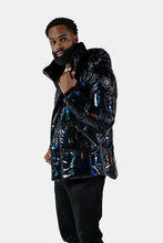 Load image into Gallery viewer, Woodpecker Men&#39;s Bumnester Bomber Winter coat. High-end Canadian designer winter coat for men in &quot;Oily Black&quot; colour. Woodpecker cruelty-free winter coat designed in Canada. Men&#39;s heavy weight medium length premium designer jacket for winter. Superior quality warm winter coat for men. Moose Knuckles, Canada Goose, Mackage, Montcler, Will Poho, Willbird, Nic Bayley. Shiny parka. Stylish winter jacket. Designer winter coat.
