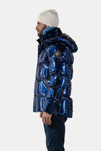 Load image into Gallery viewer, Woodpecker Men&#39;s Bumnester Bomber Winter coat. High-end Canadian designer winter coat for men in &quot;Oily Blue&quot; colour. Woodpecker cruelty-free winter coat designed in Canada. Men&#39;s heavy weight medium length premium designer jacket for winter. Superior quality warm winter coat for men. Moose Knuckles, Canada Goose, Mackage, Montcler, Will Poho, Willbird, Nic Bayley. Shiny parka. Stylish winter jacket. Designer winter coat.
