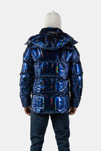 Load image into Gallery viewer, Woodpecker Men&#39;s Bumnester Bomber Winter coat. High-end Canadian designer winter coat for men in &quot;Oily Blue&quot; colour. Woodpecker cruelty-free winter coat designed in Canada. Men&#39;s heavy weight medium length premium designer jacket for winter. Superior quality warm winter coat for men. Moose Knuckles, Canada Goose, Mackage, Montcler, Will Poho, Willbird, Nic Bayley. Shiny parka. Stylish winter jacket. Designer winter coat.
