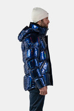 Load image into Gallery viewer, Woodpecker Men&#39;s Bumnester Bomber Winter coat. High-end Canadian designer winter coat for men in &quot;Oily Blue&quot; colour. Woodpecker cruelty-free winter coat designed in Canada. Men&#39;s heavy weight medium length premium designer jacket for winter. Superior quality warm winter coat for men. Moose Knuckles, Canada Goose, Mackage, Montcler, Will Poho, Willbird, Nic Bayley. Shiny parka. Stylish winter jacket. Designer winter coat.
