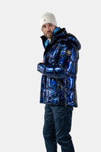 Load image into Gallery viewer, Woodpecker Men&#39;s Bumnester Bomber Winter coat. High-end Canadian designer winter coat for men in &quot;Oily Blue&quot; colour. Woodpecker cruelty-free winter coat designed in Canada. Men&#39;s heavy weight medium length premium designer jacket for winter. Superior quality warm winter coat for men. Moose Knuckles, Canada Goose, Mackage, Montcler, Will Poho, Willbird, Nic Bayley. Shiny parka. Stylish winter jacket. Designer winter coat.
