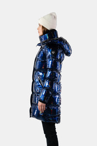 Women Long Winter Jacket in Oily Blue Color