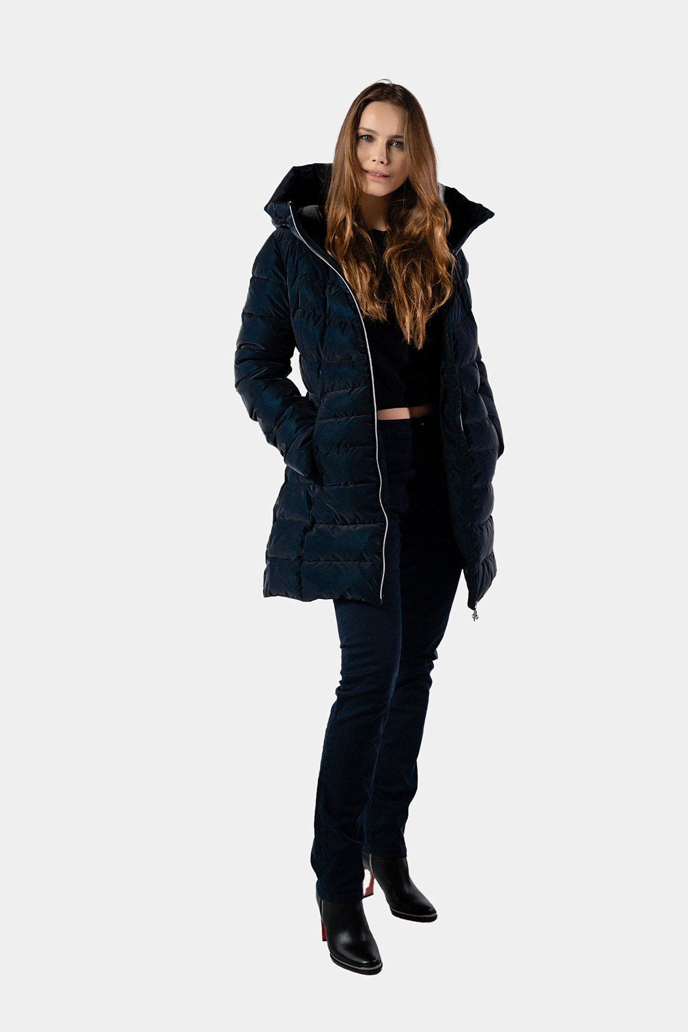 Women&#39;s Medium Weight Long Robin Coat - Blue Diamond