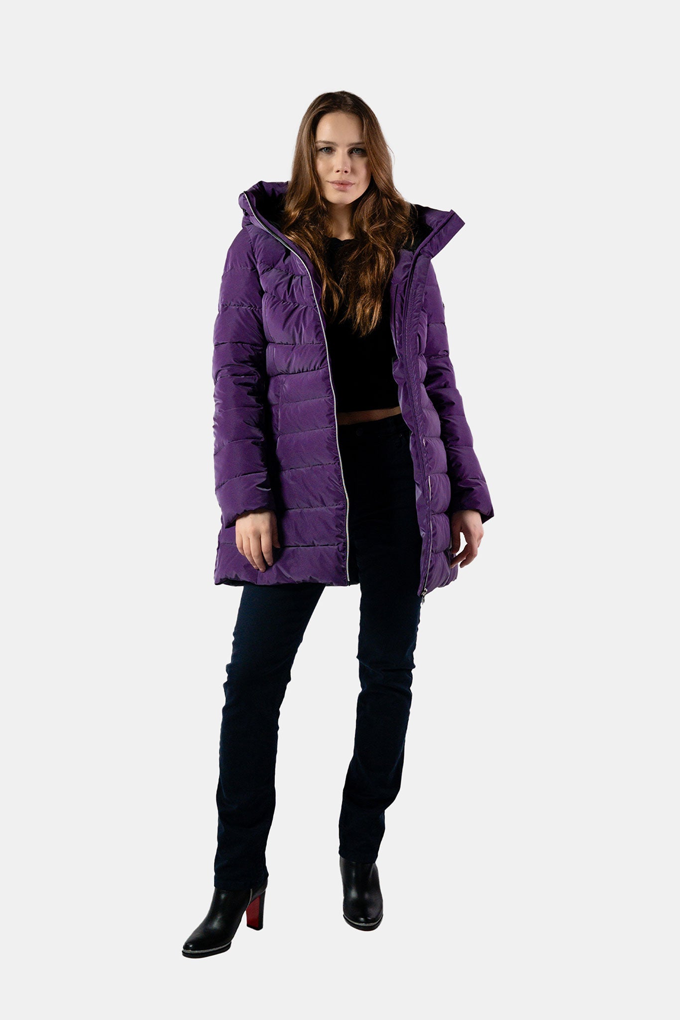 Women&#39;s Medium Weight Long Robin Coat - Purple Diamond