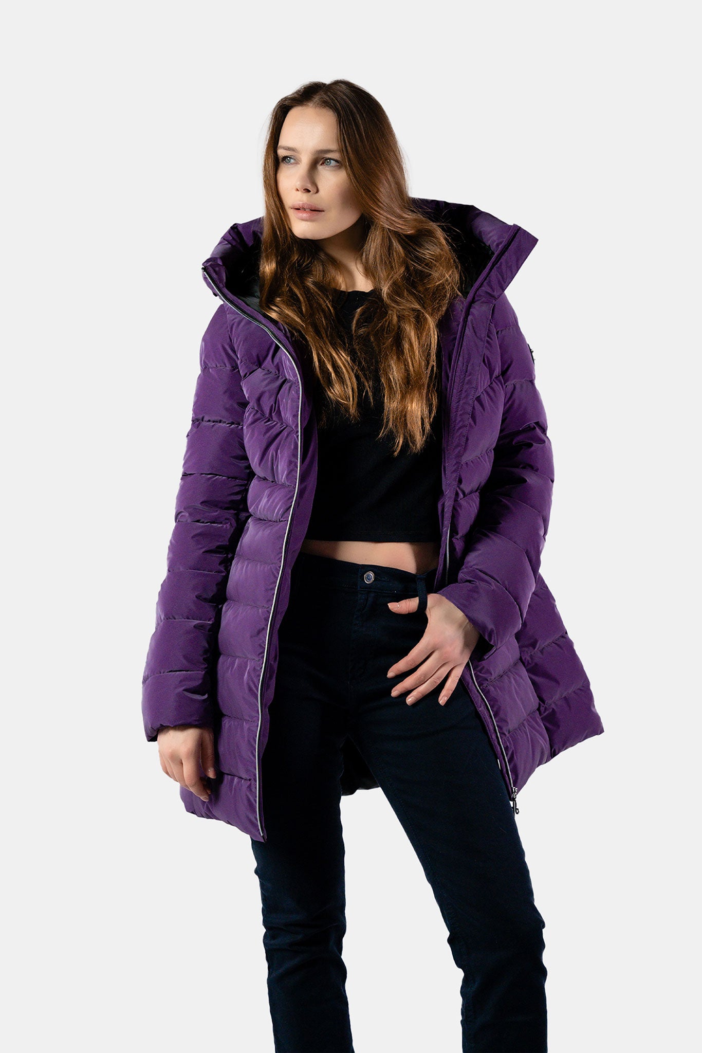 Women s Medium Weight Long Robin Coat Purple Diamond