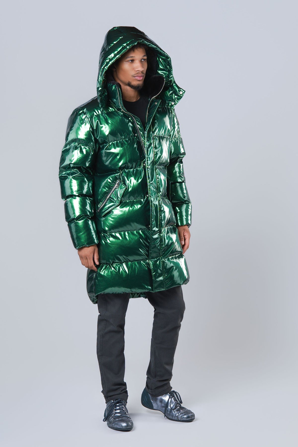 Men's Penguin Long Coat - Glossy Green