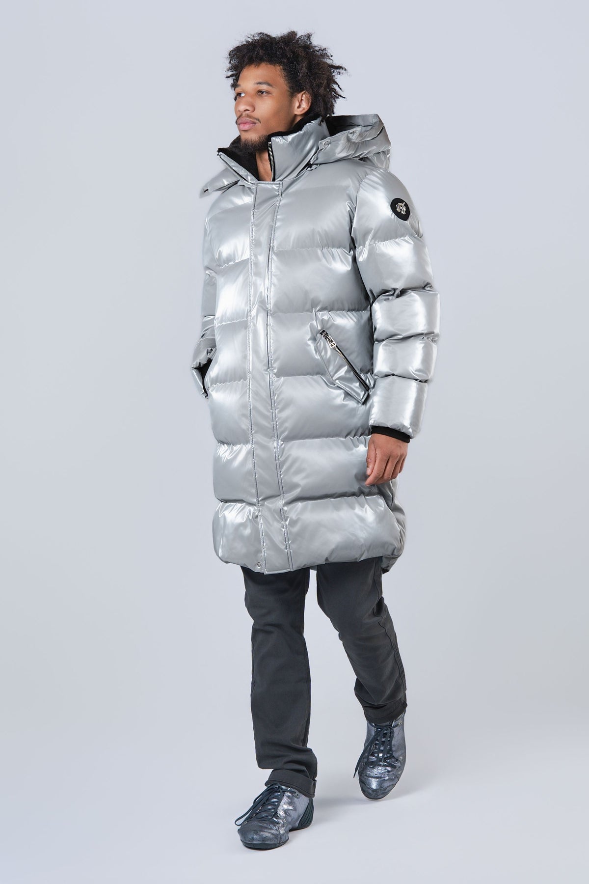 Men's Penguin Long Coat - Glossy Grey