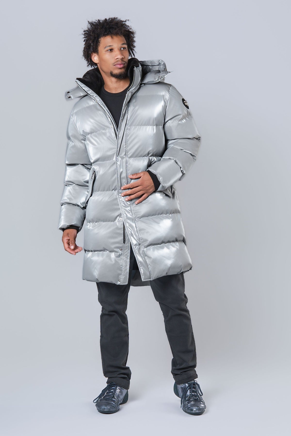Men's Penguin Long Coat - Glossy Grey