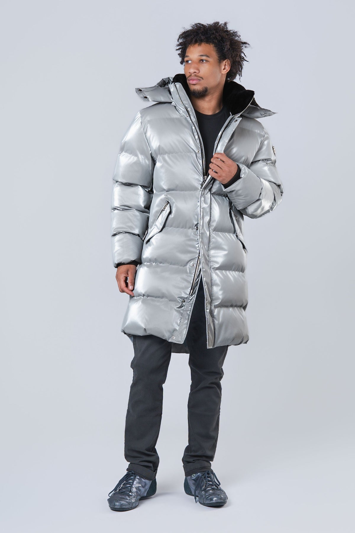 Men's Penguin Long Coat - Glossy Grey