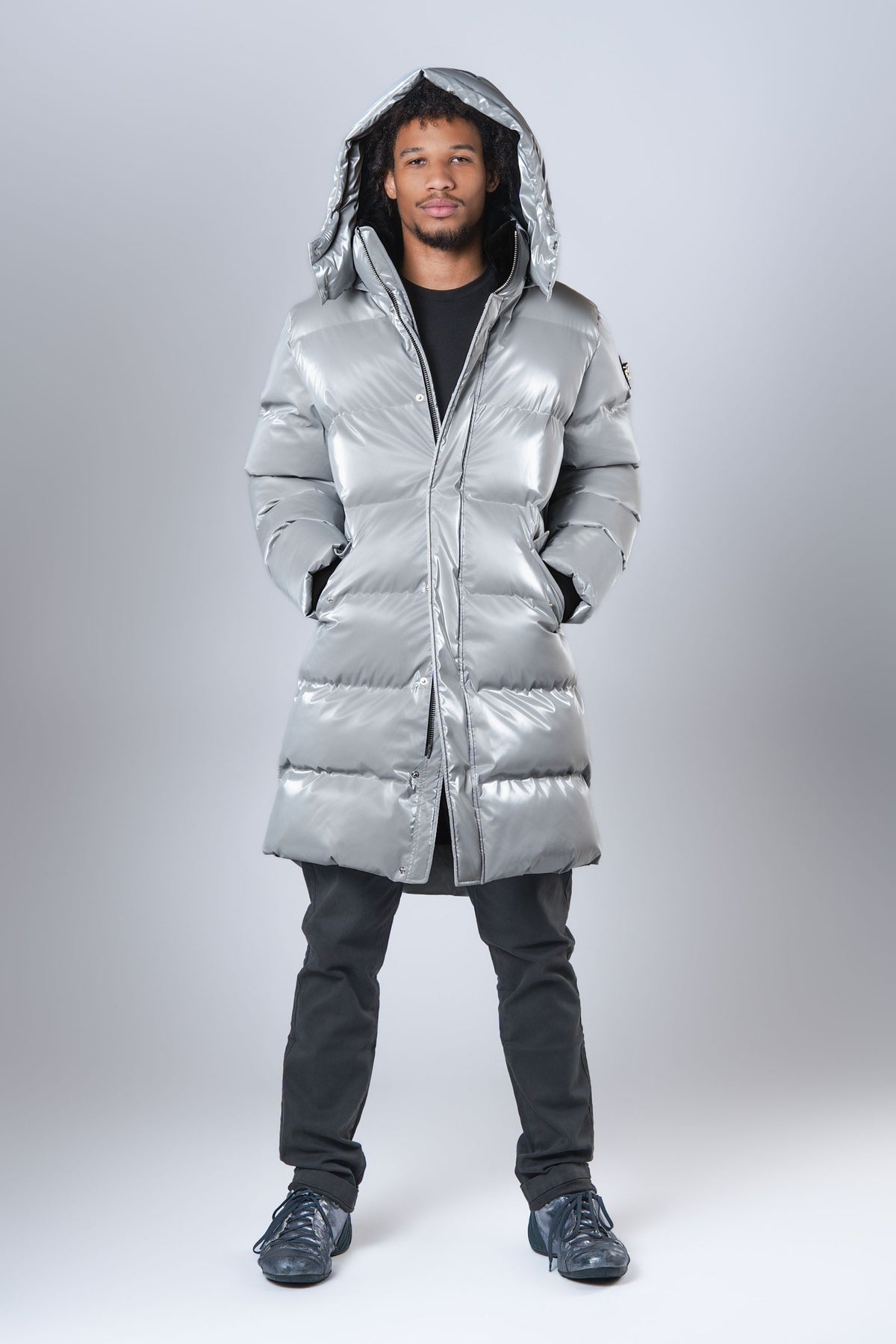 Men's Penguin Long Coat - Glossy Grey