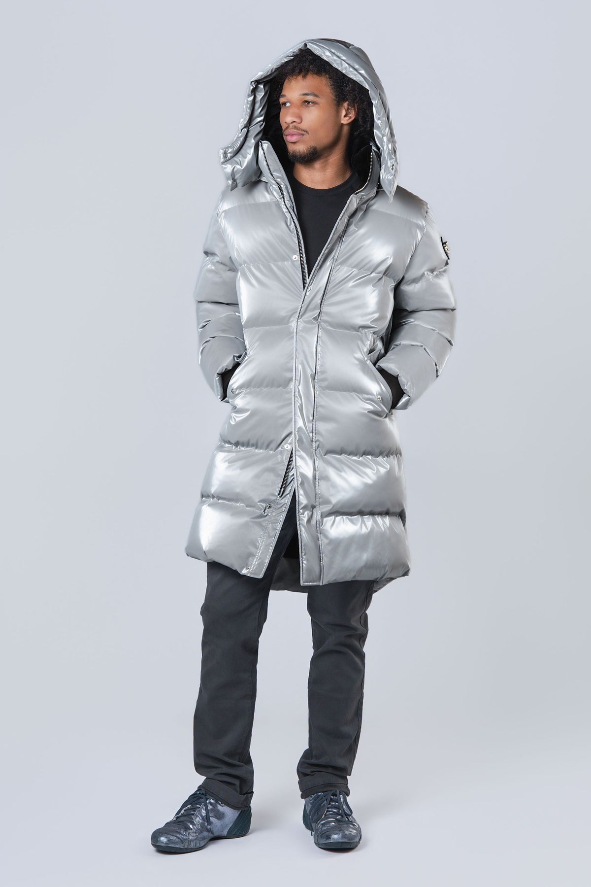 Men's Penguin Long Coat - Glossy Grey