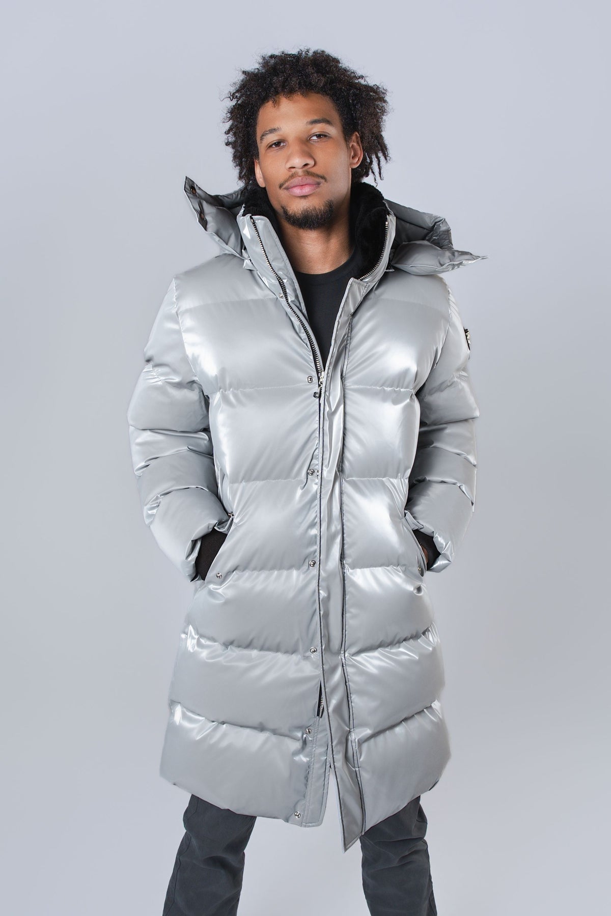 Men's Penguin Long Coat - Glossy Grey