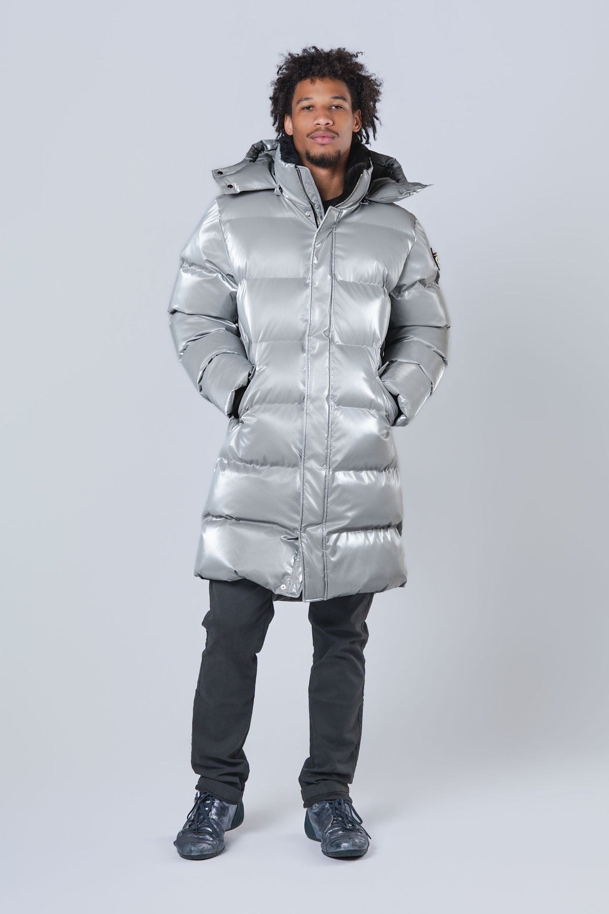 Men's Penguin Long Coat - Glossy Grey