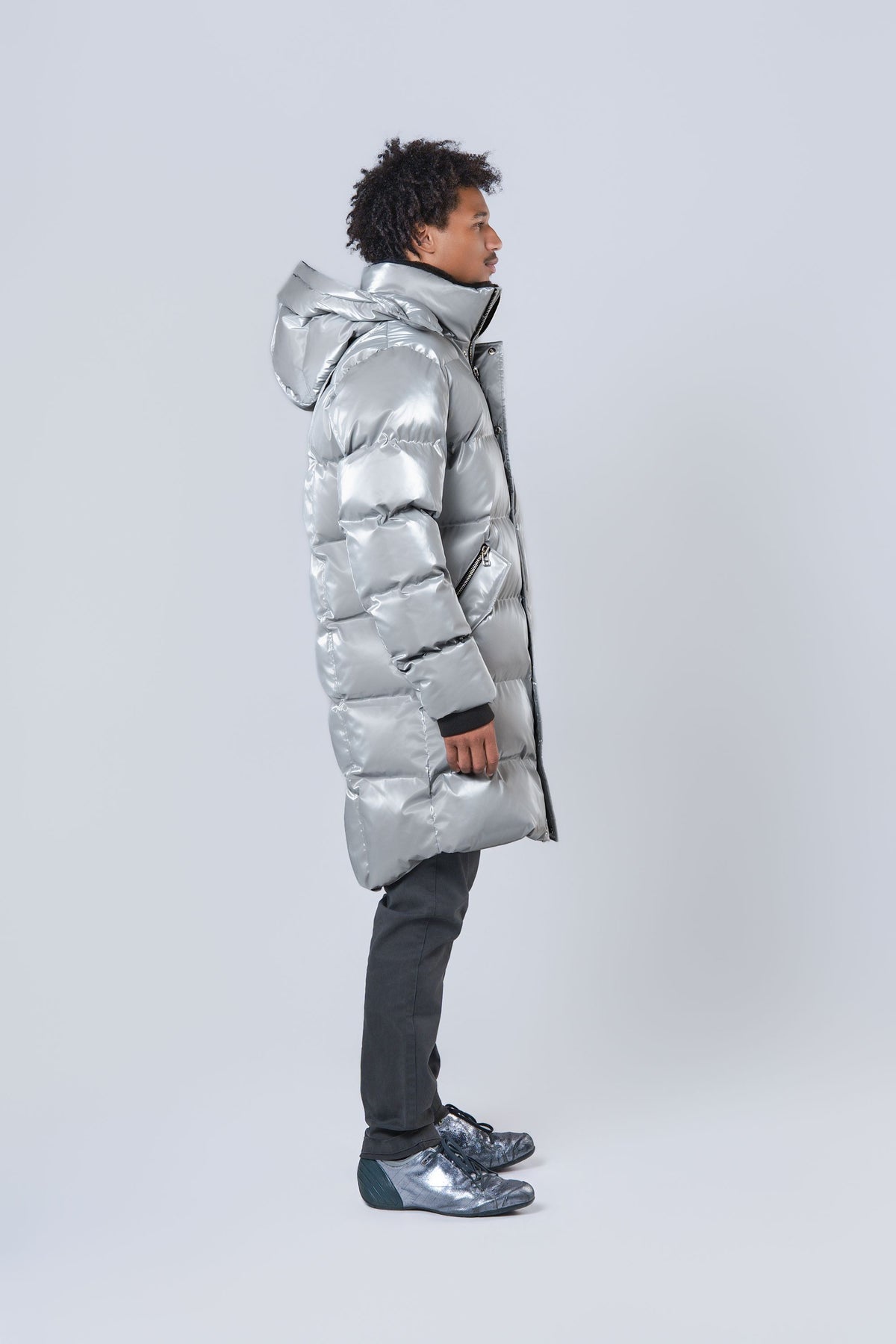Men's Penguin Long Coat - Glossy Grey