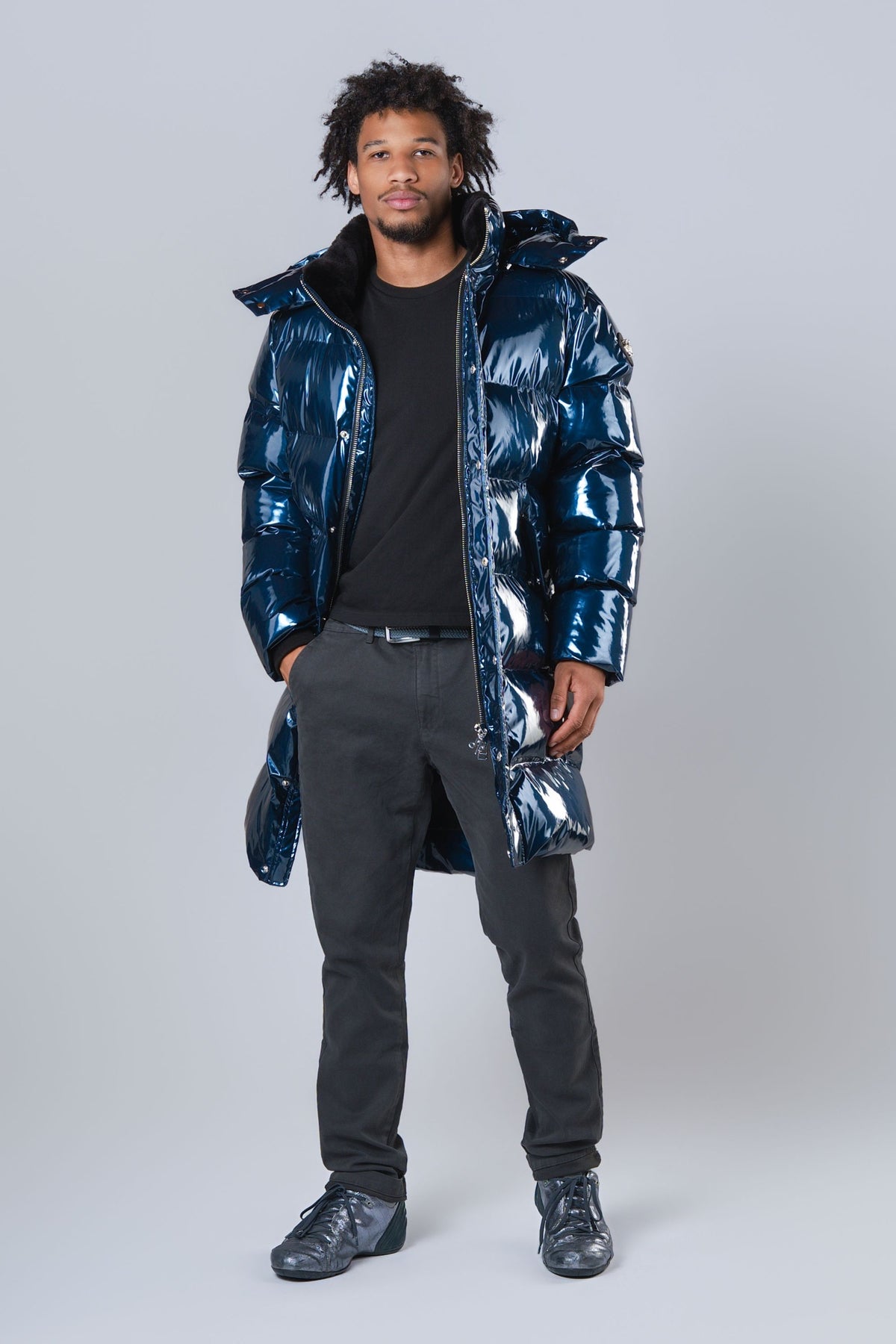Men's Penguin Long Coat - Glossy Navy