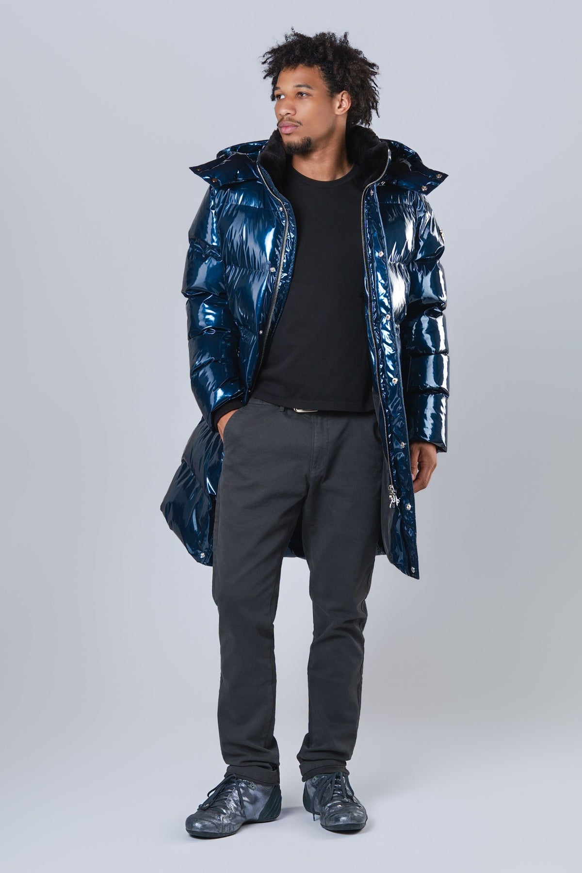 Men's Penguin Long Coat - Glossy Navy