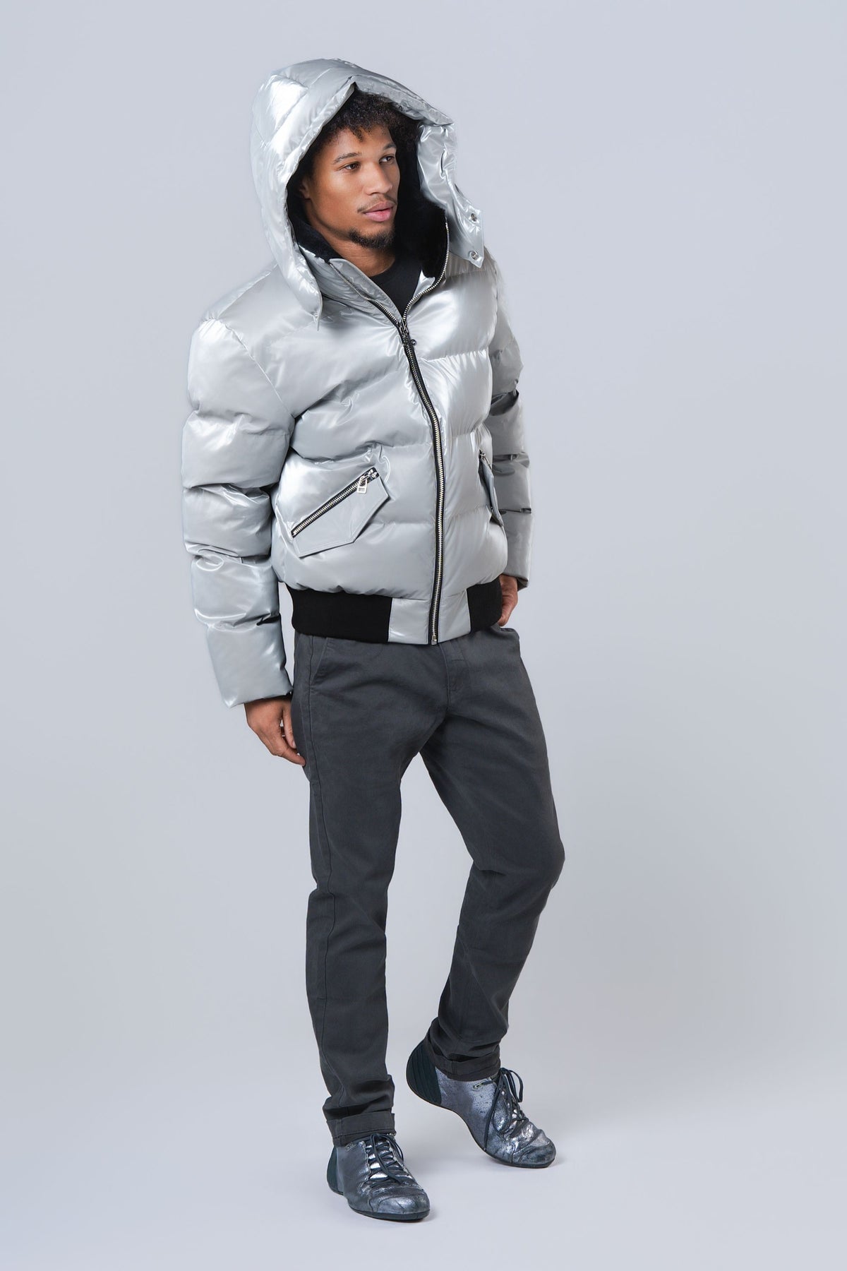 Men's Woody Bomber Jacket - Glossy Grey