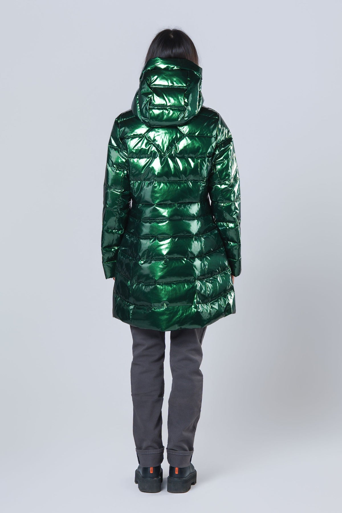 Women's Medium Weight Long Robin Coat - Glossy Green