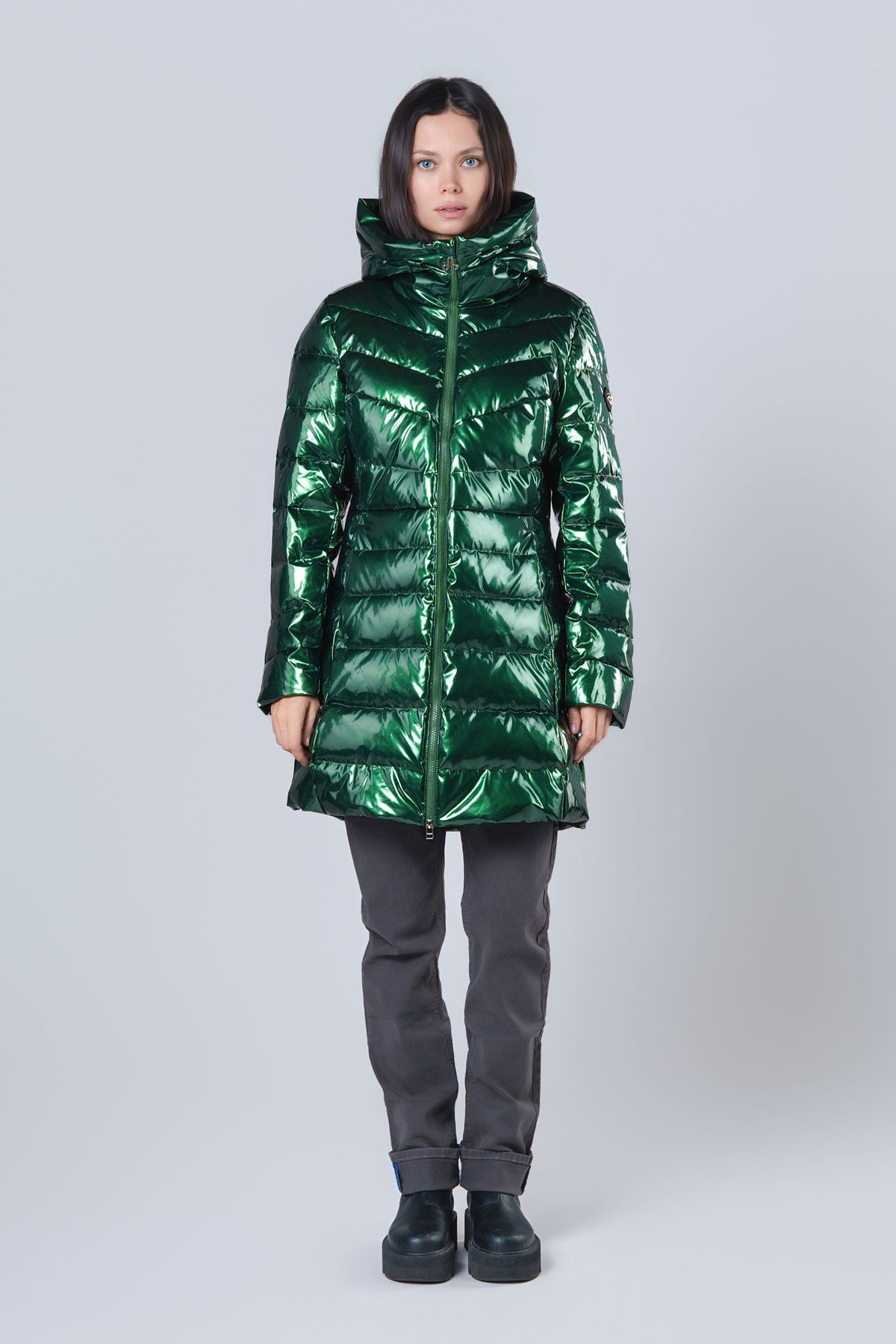 Women's Medium Weight Long Robin Coat - Glossy Green