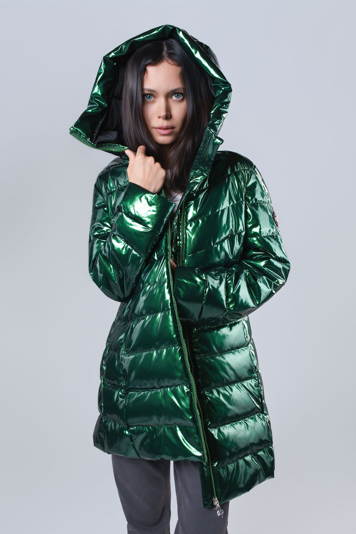 Women's Medium Weight Long Robin Coat - Glossy Green