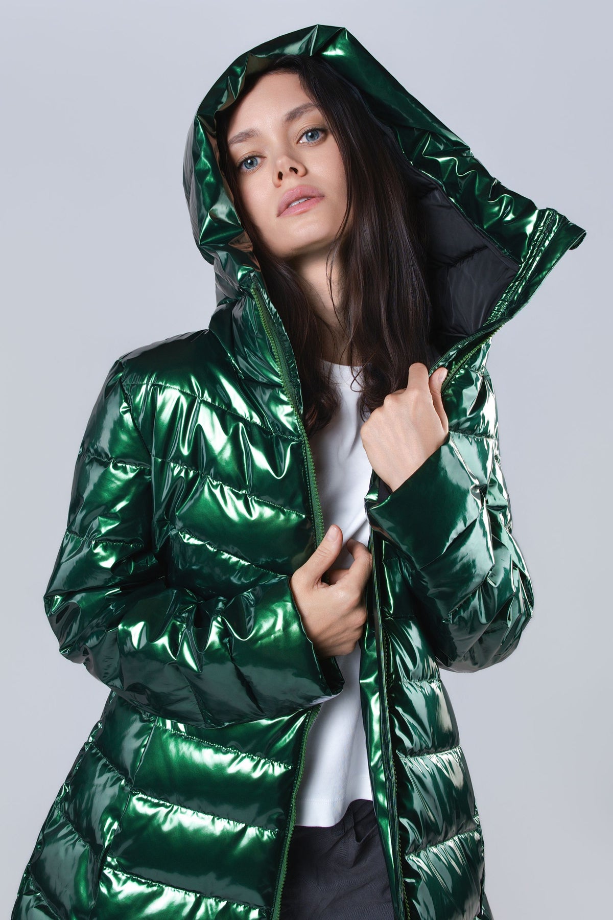 Women's Medium Weight Long Robin Coat - Glossy Green