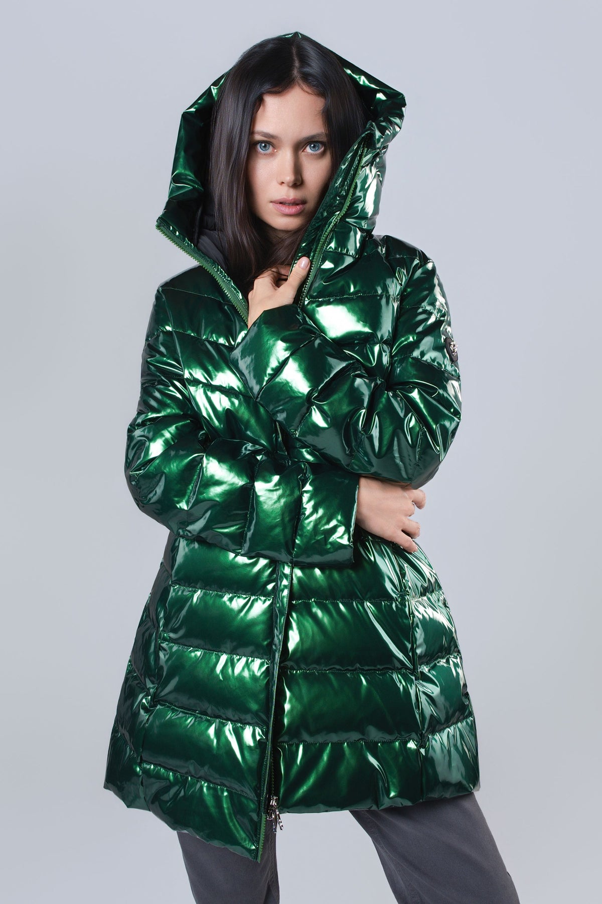 Women's Medium Weight Long Robin Coat - Glossy Green