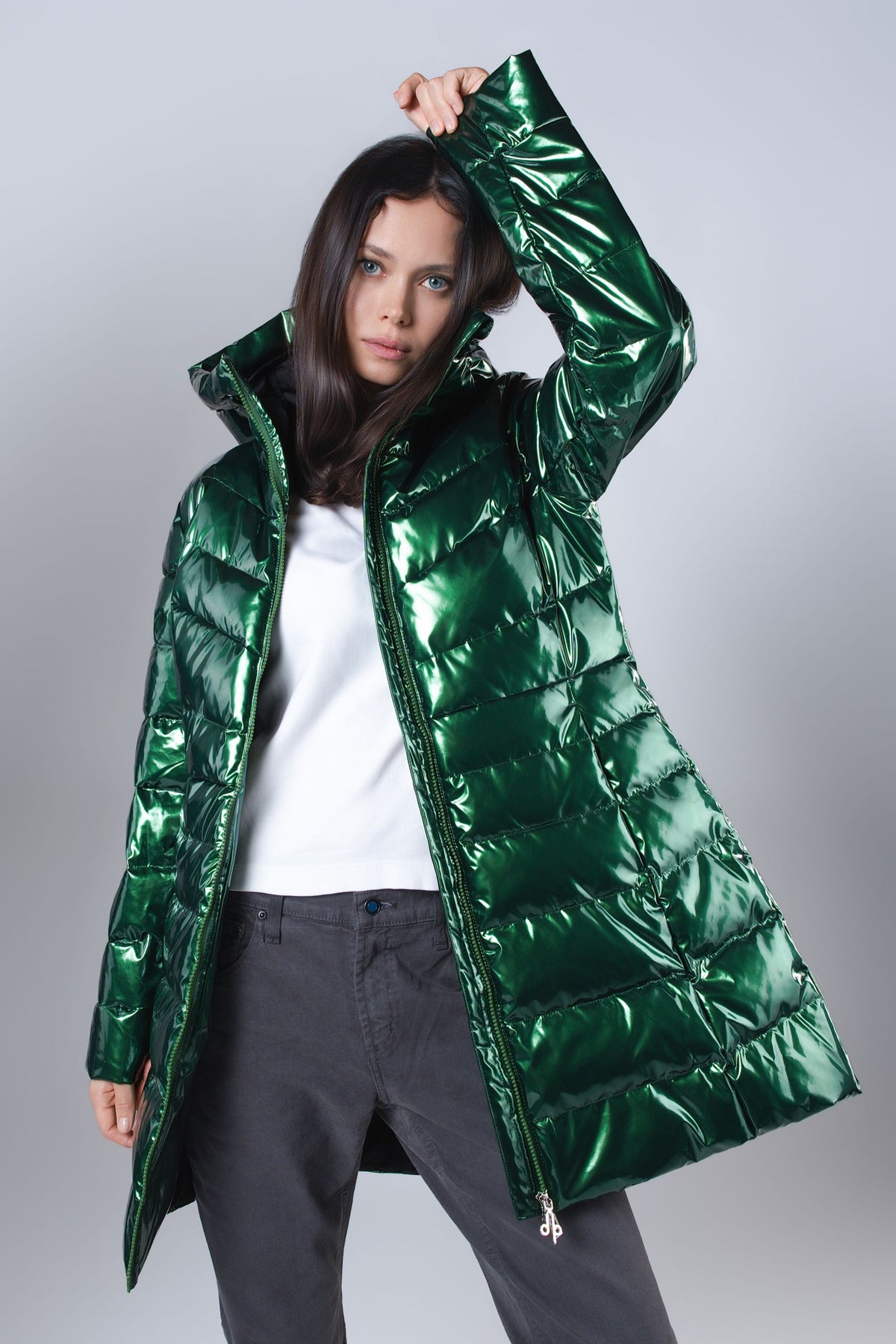 Women's Medium Weight Long Robin Coat - Glossy Green