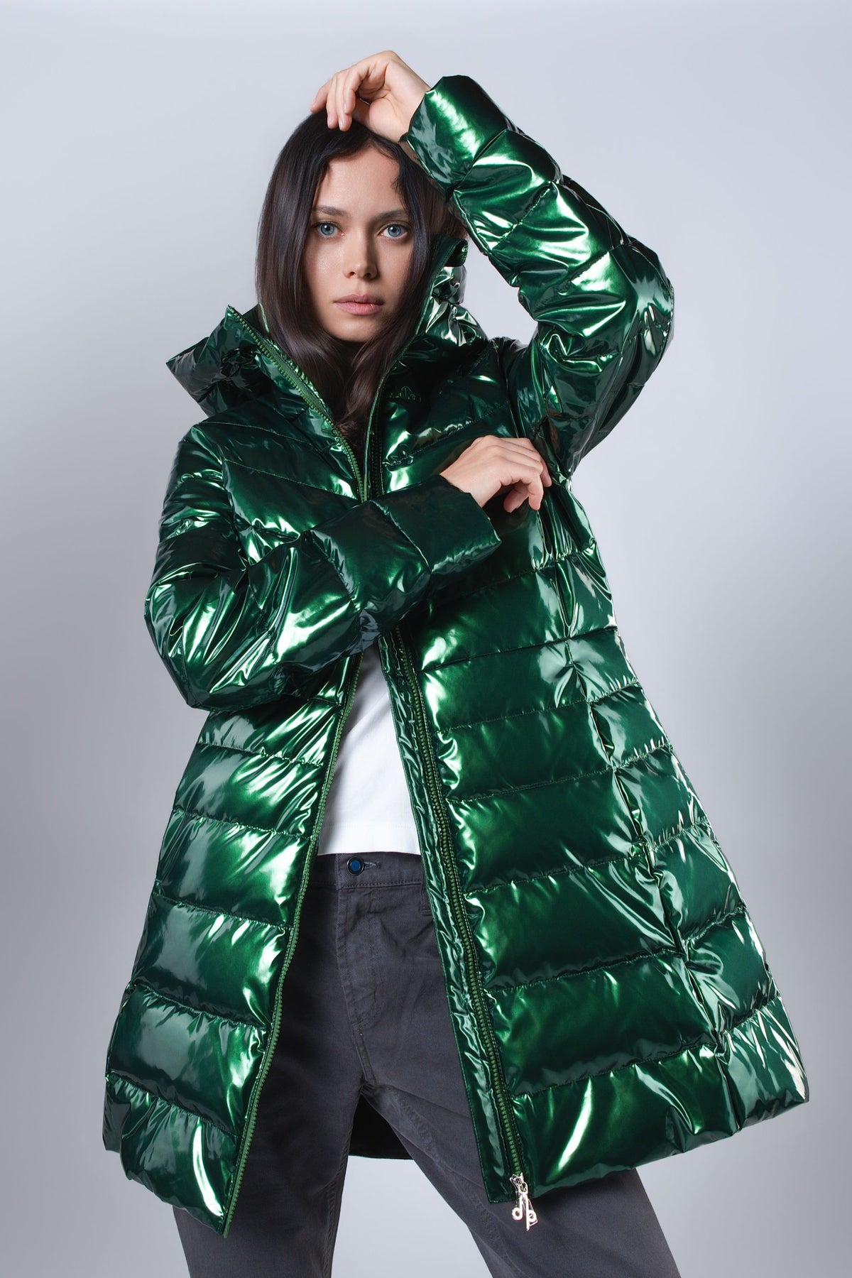 Women's Medium Weight Long Robin Coat - Glossy Green