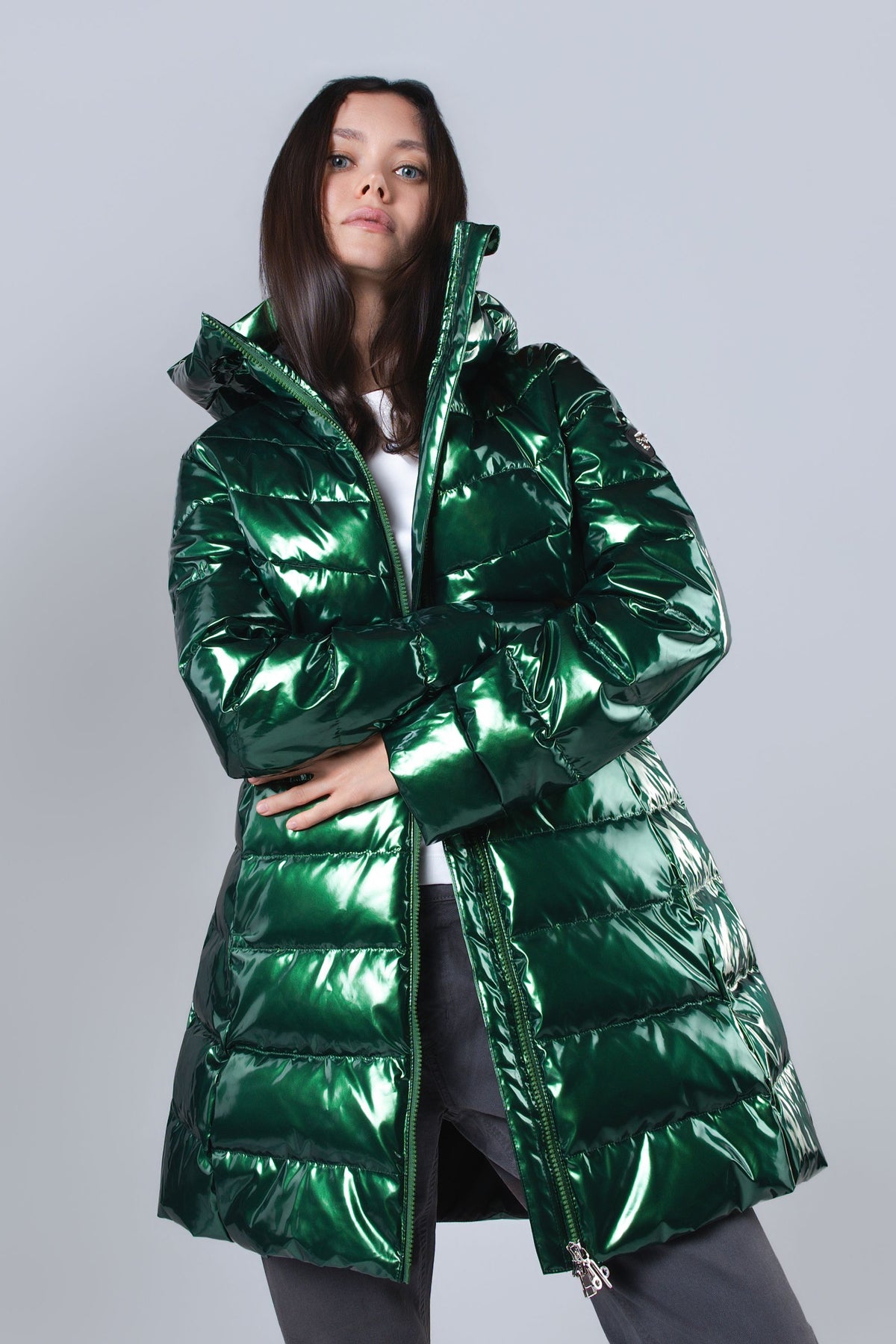 Women's Medium Weight Long Robin Coat - Glossy Green