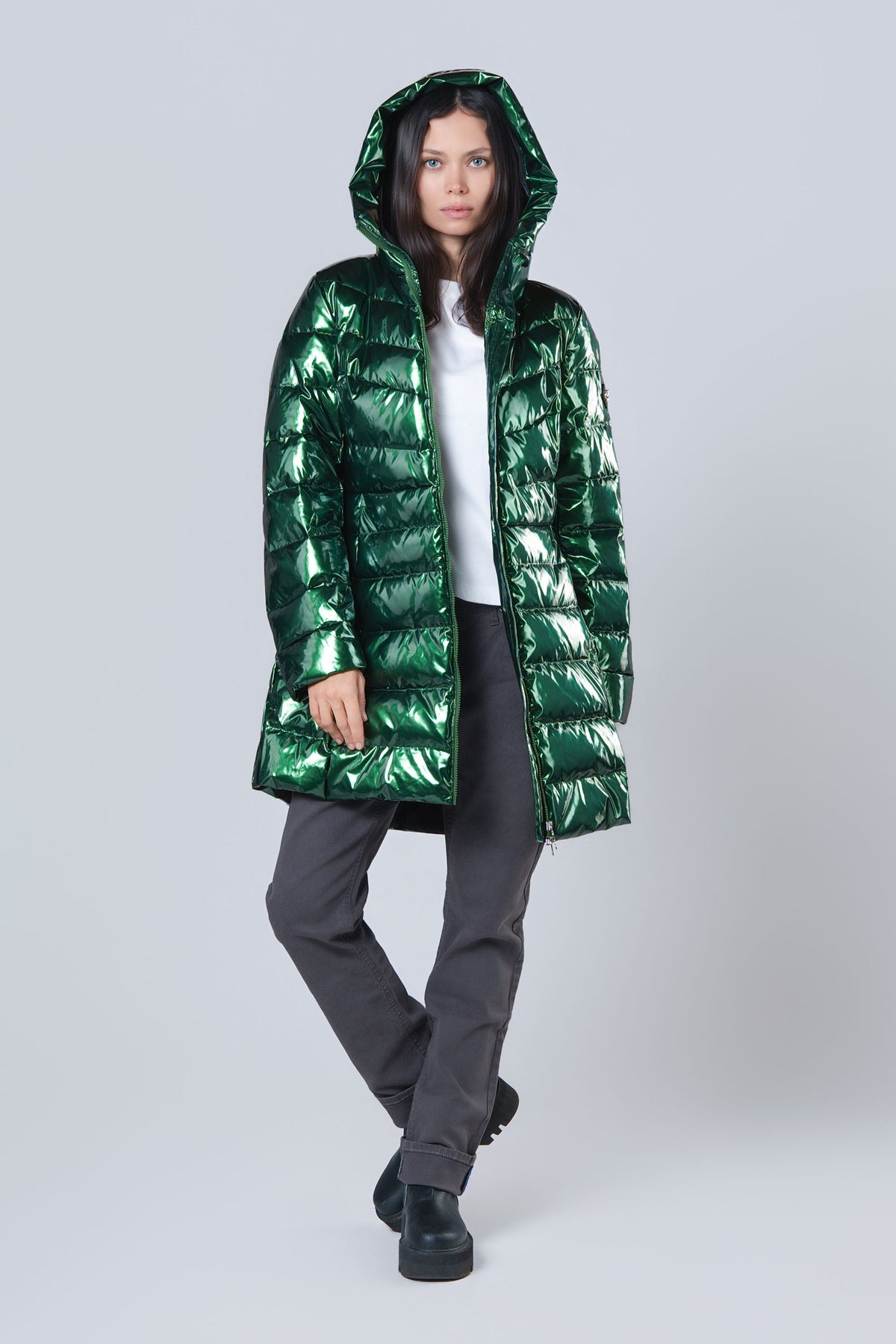 Women's Medium Weight Long Robin Coat - Glossy Green