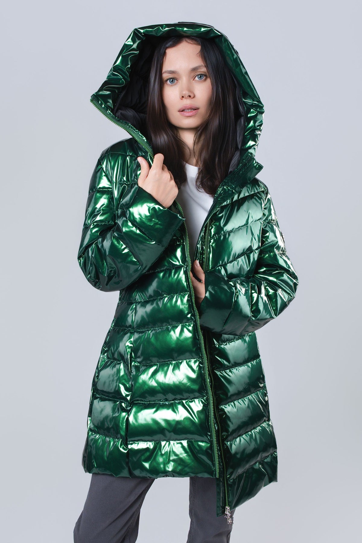 Women's Medium Weight Long Robin Coat - Glossy Green