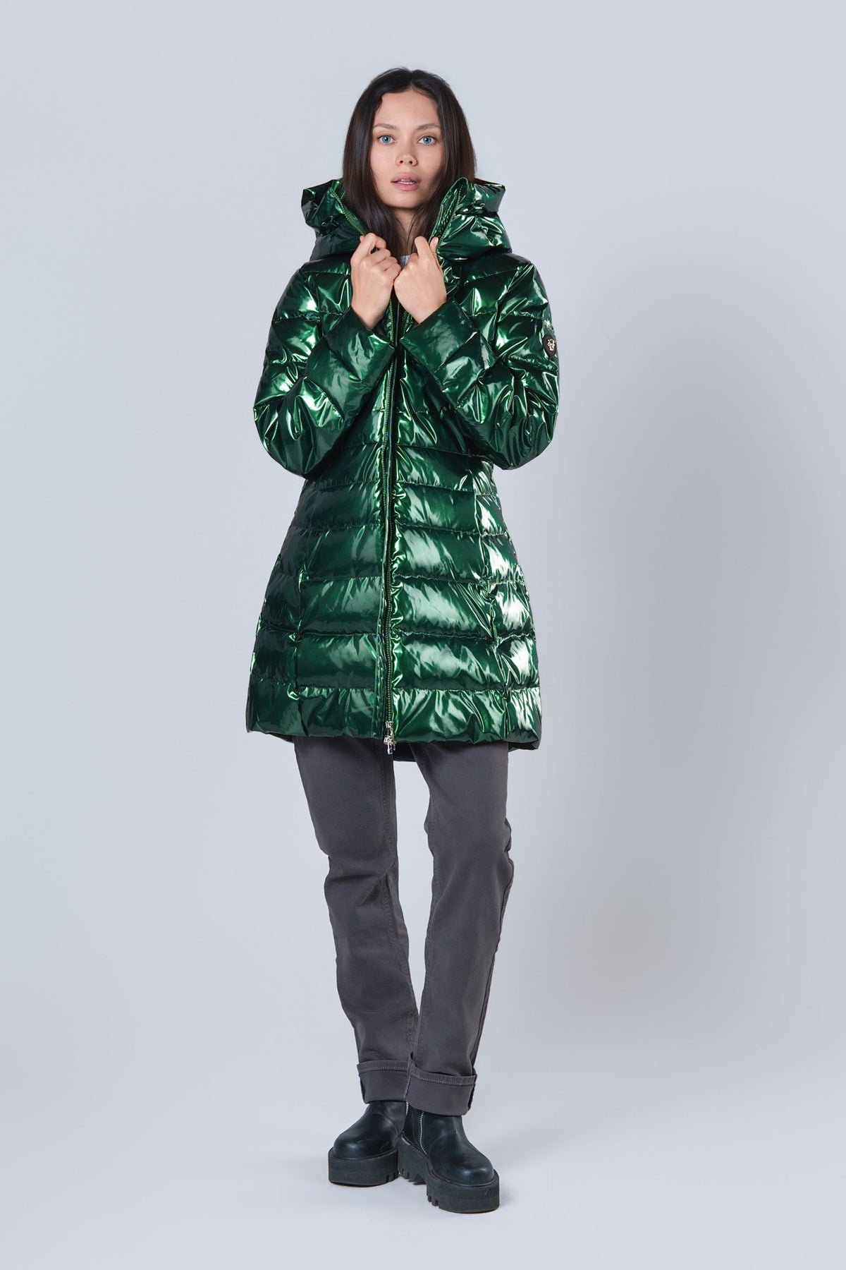 Women's Medium Weight Long Robin Coat - Glossy Green
