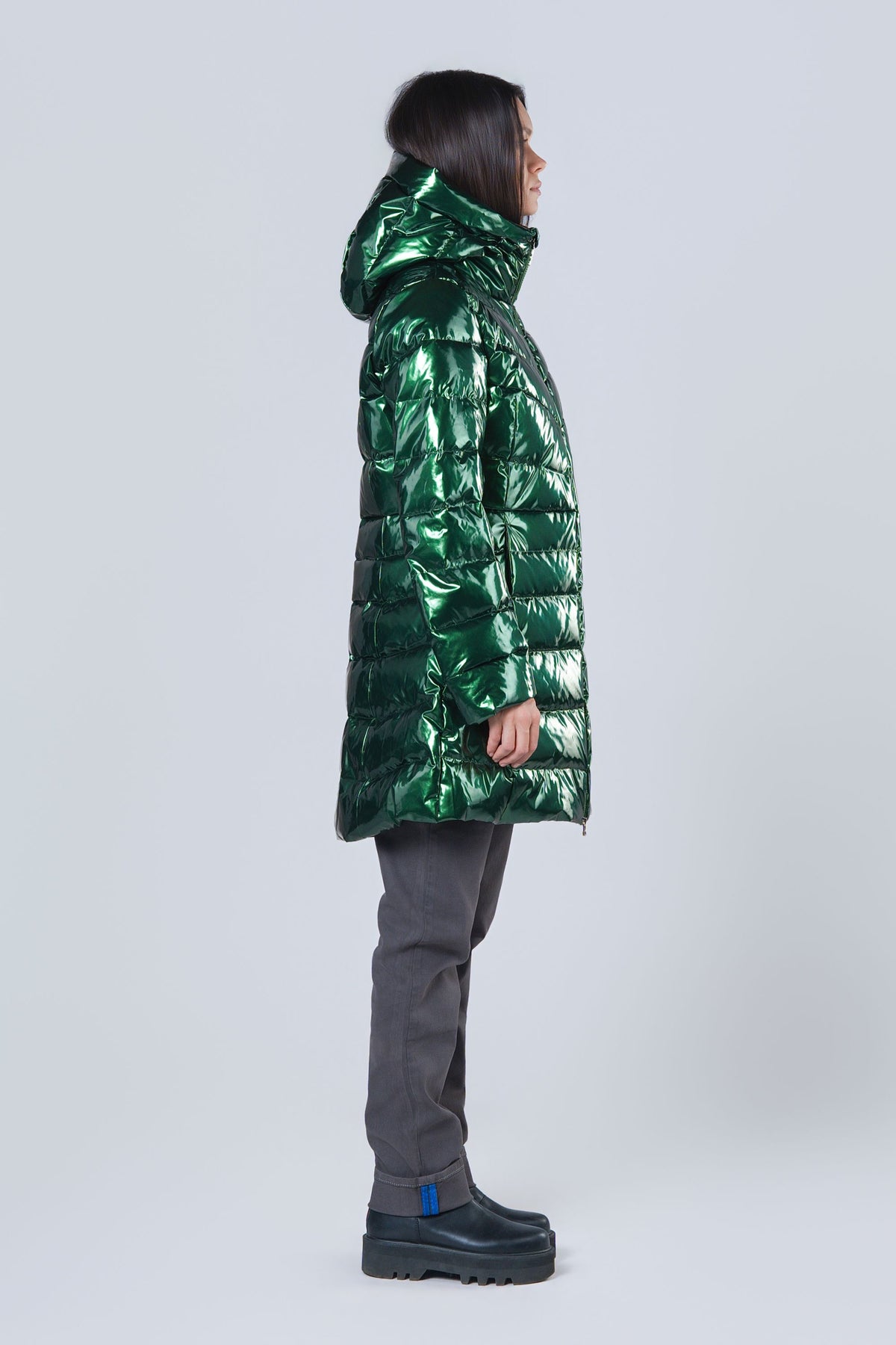 Women's Medium Weight Long Robin Coat - Glossy Green
