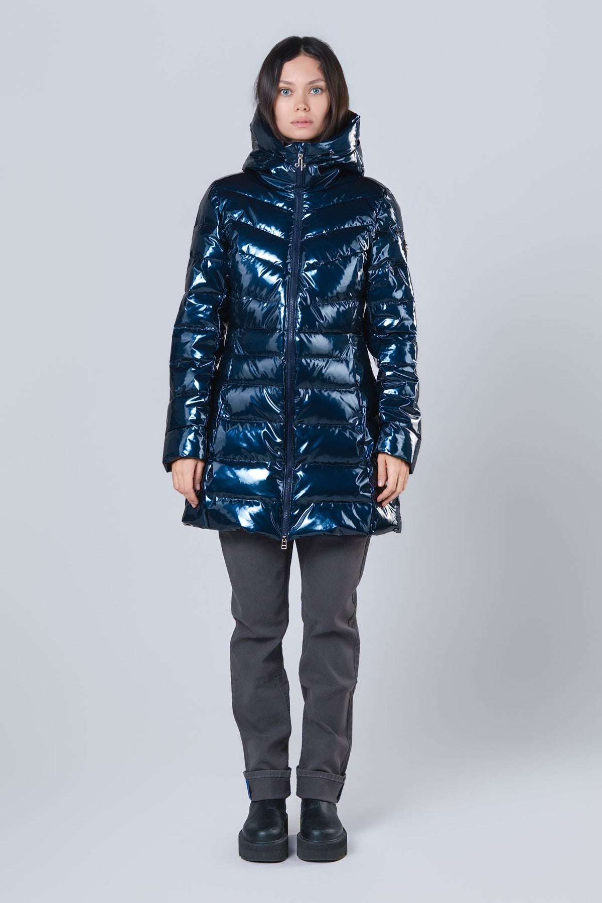 Women's Medium Weight Long Robin Coat - Glossy Navy