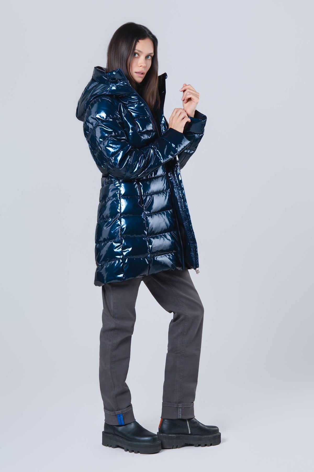 Women's Medium Weight Long Robin Coat - Glossy Navy