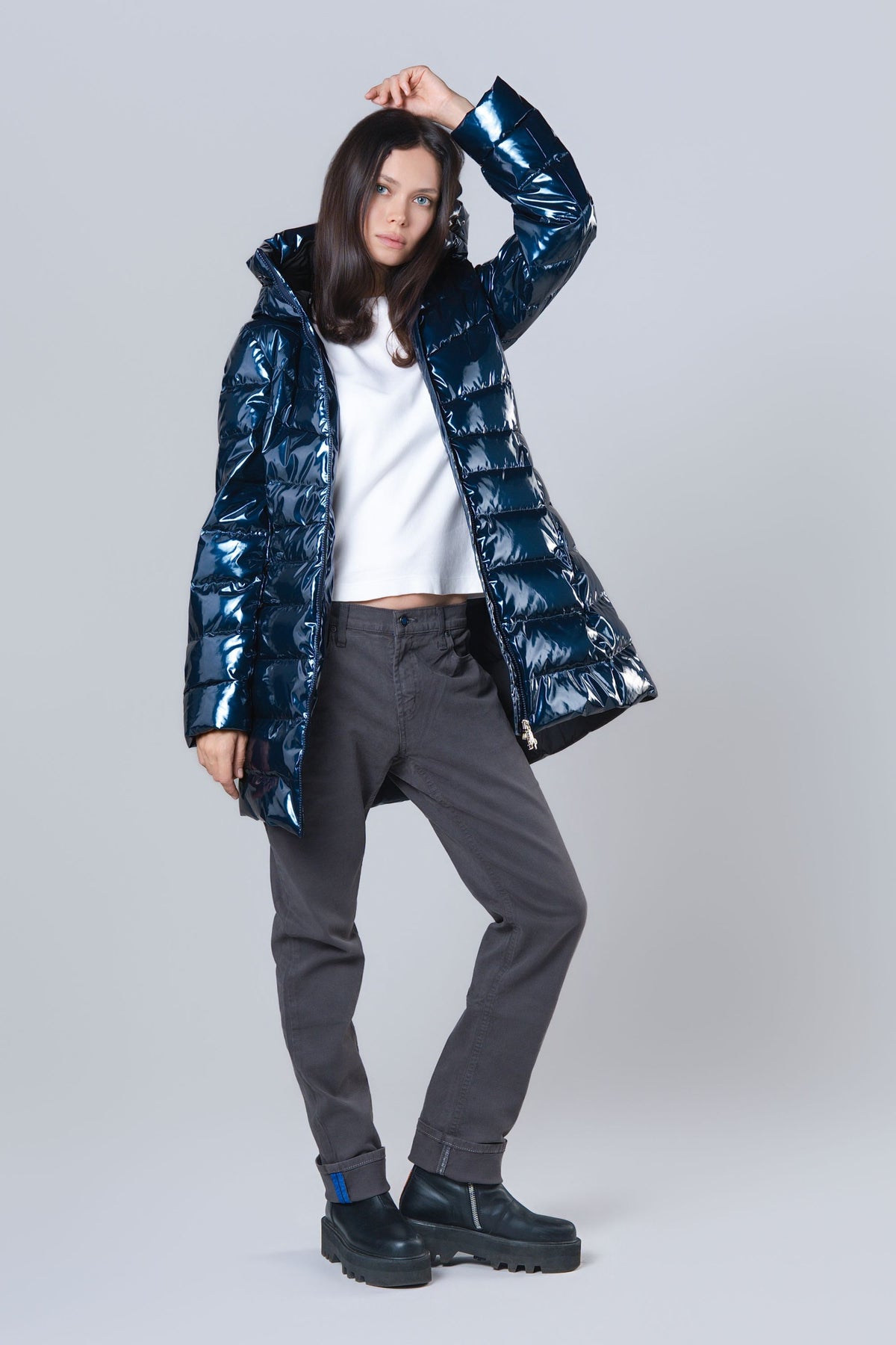 Women's Medium Weight Long Robin Coat - Glossy Navy