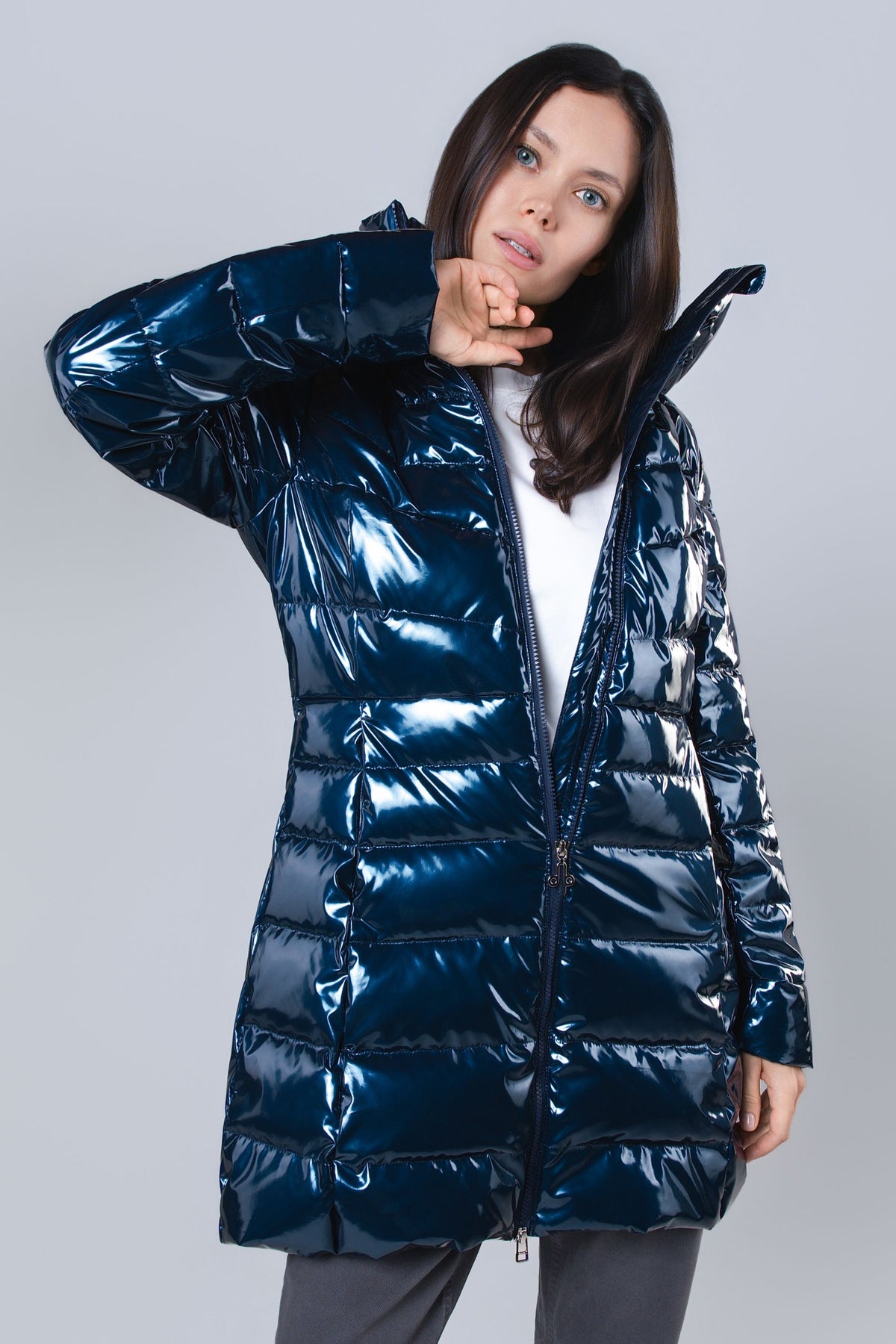 Women's Medium Weight Long Robin Coat - Glossy Navy