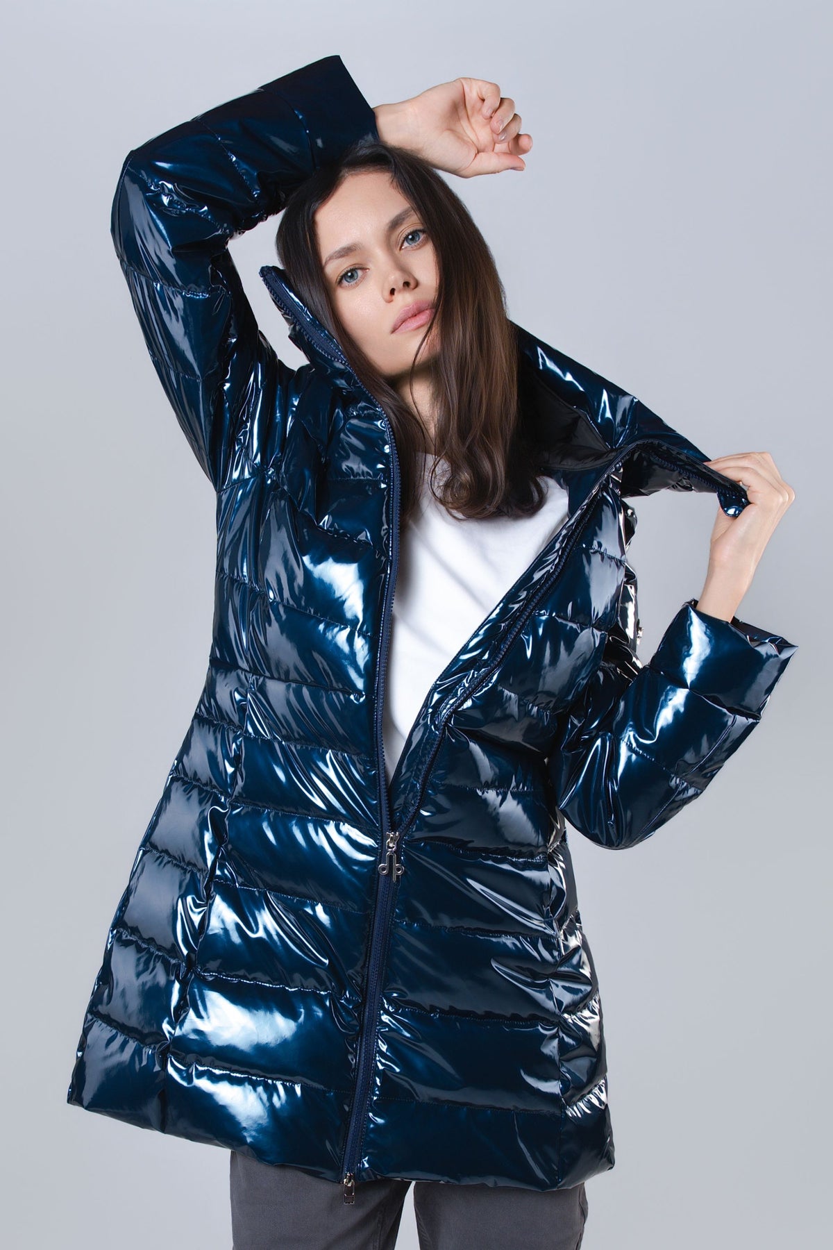 Women's Medium Weight Long Robin Coat - Glossy Navy