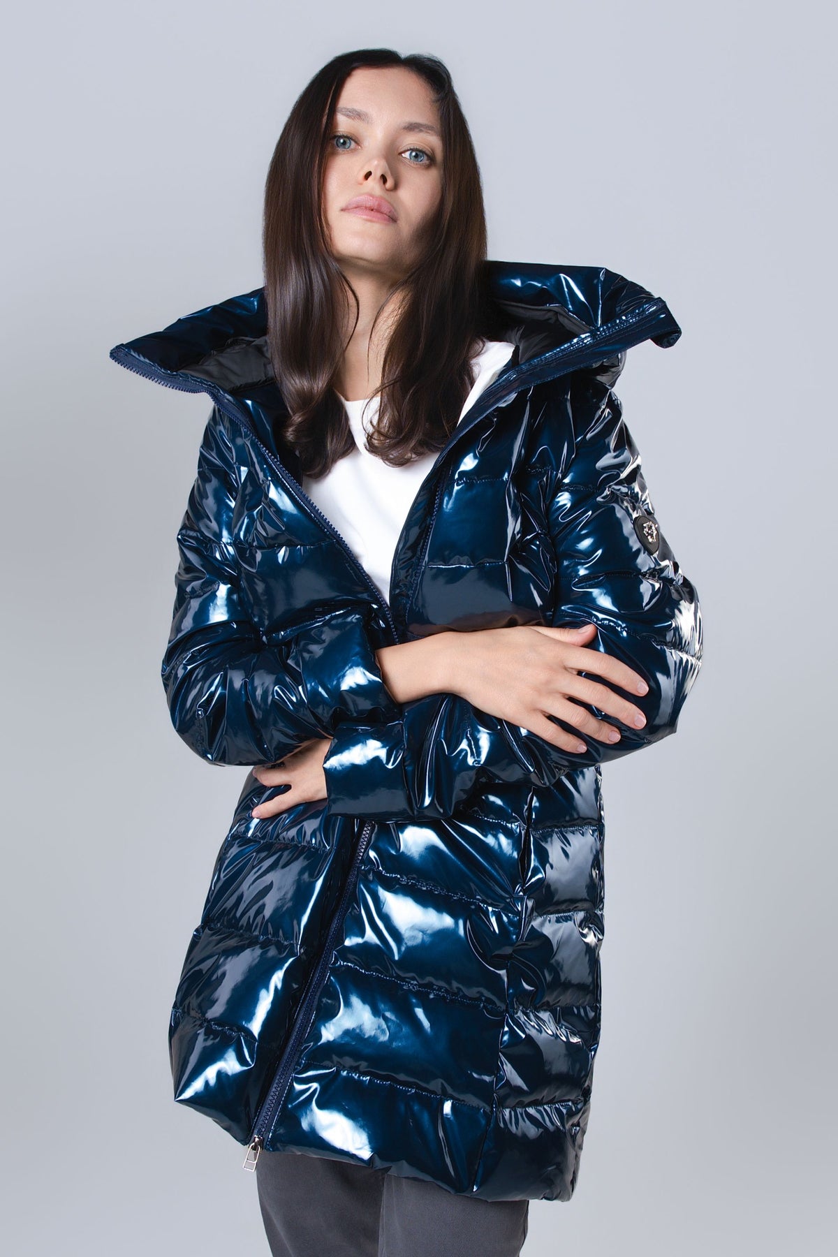 Women's Medium Weight Long Robin Coat - Glossy Navy