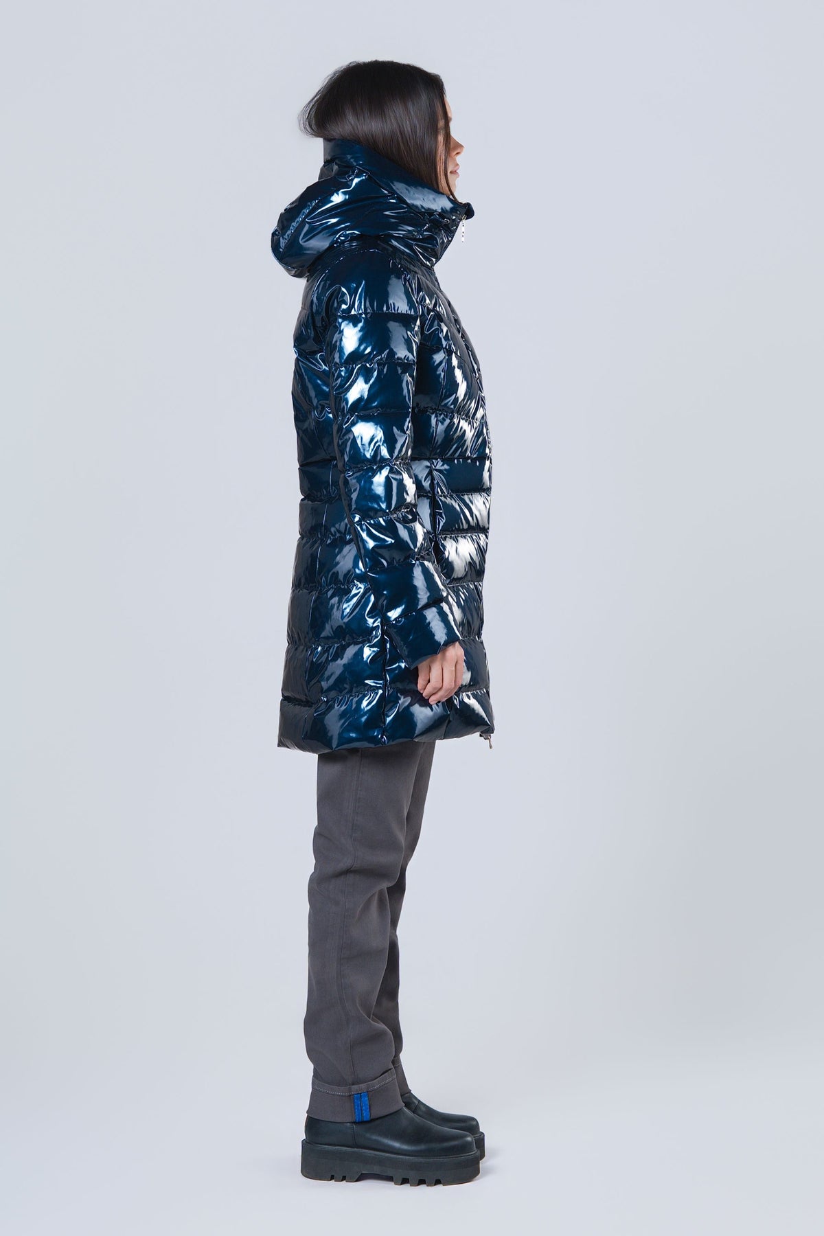 Women's Medium Weight Long Robin Coat - Glossy Navy